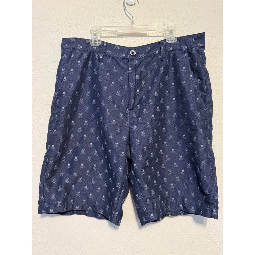 Airwalk Mens Skull Crossbones Print Shorts Blue Skate Size 32 Needs Repair